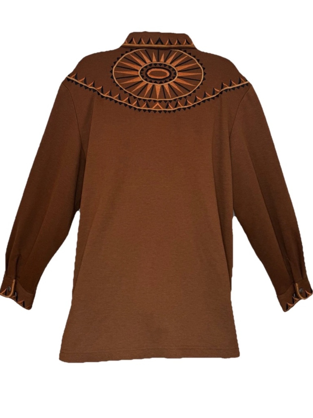 Bob Mackie Jacket 1X Brown Southwest Sunburst Embroidered Zip Front Western Art - Picture 5 of 10